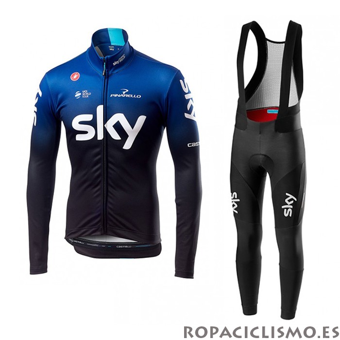 2019 Maillot Sky Tirantes Mangas Largas Azul Negro